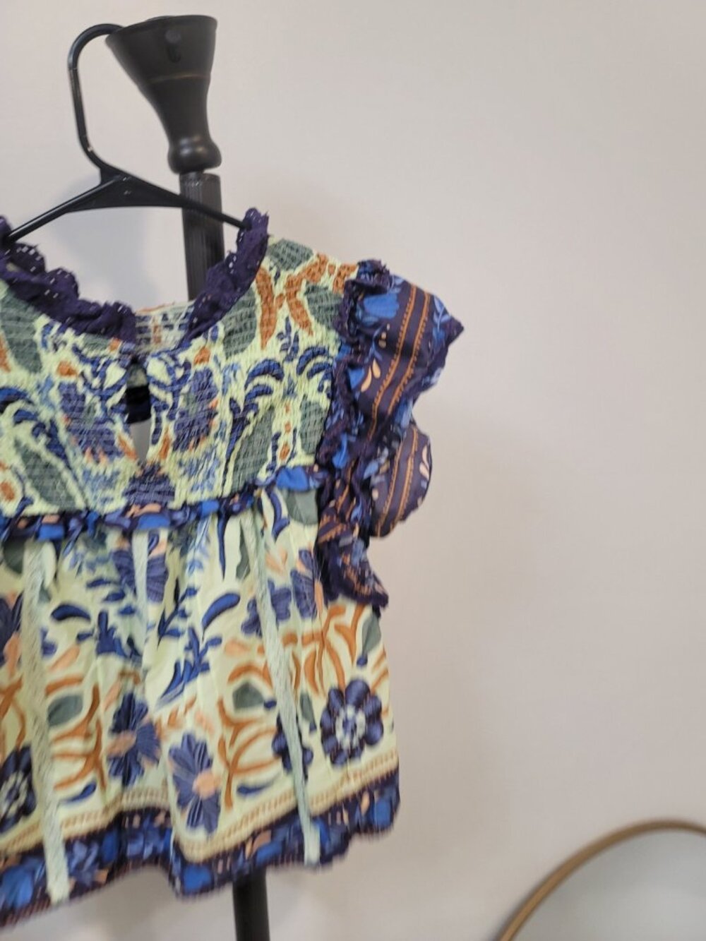 Farm Rio Green Ocean Tapestry Lace Blouse Sz Medium Multicolor - Picture 4 of 6